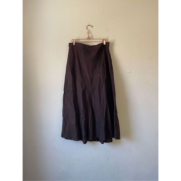 Vintage y2k 90s brown linen eyelet lace midi length skirt 12 - Picture 1 of 6